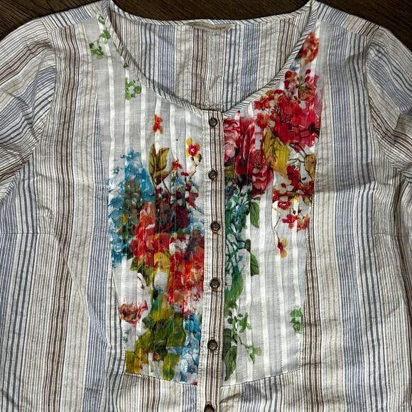 SOFT SURROUNDINGS Striped Floral Tunic Blouse sz L Boho - Picture 2 of 8
